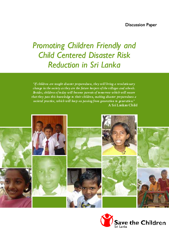 Promoting Children Friendly and Child Centered Disaster Risk Reduction ...
