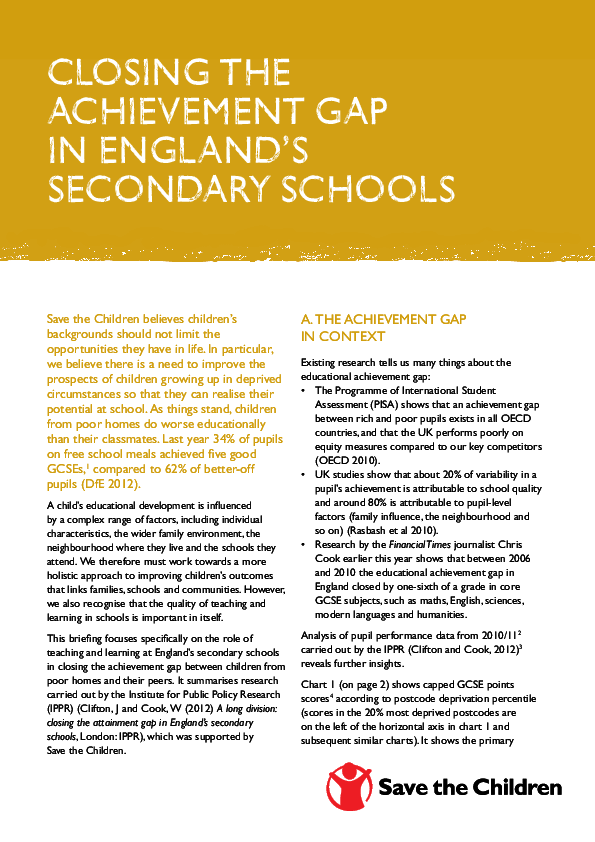 Closing the Achievement Gap in England’s Secondary Schools Save the