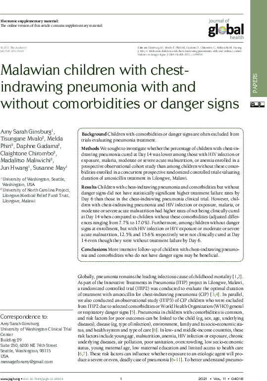 Malawian Children with Chestindrawing Pneumonia with and Without