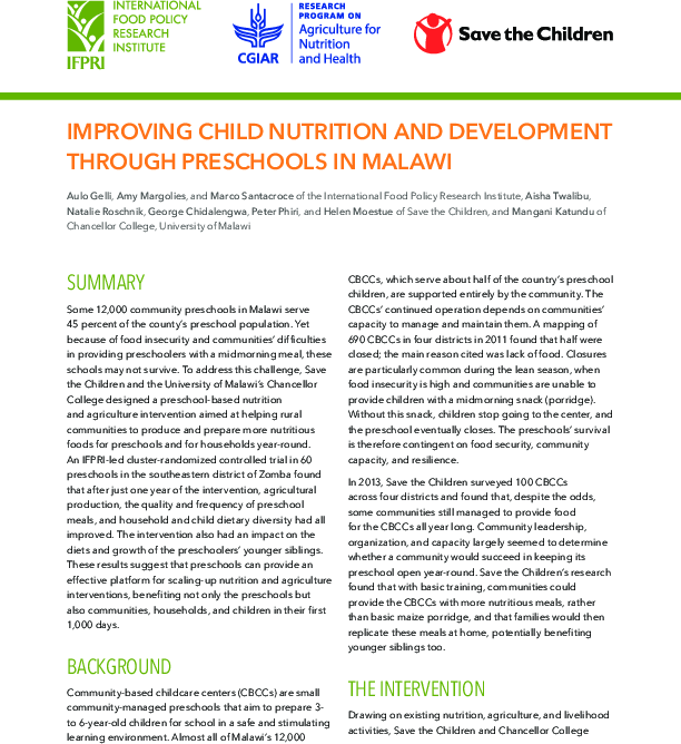 Improving Child Nutrition and Development through Preschools in Malawi ...