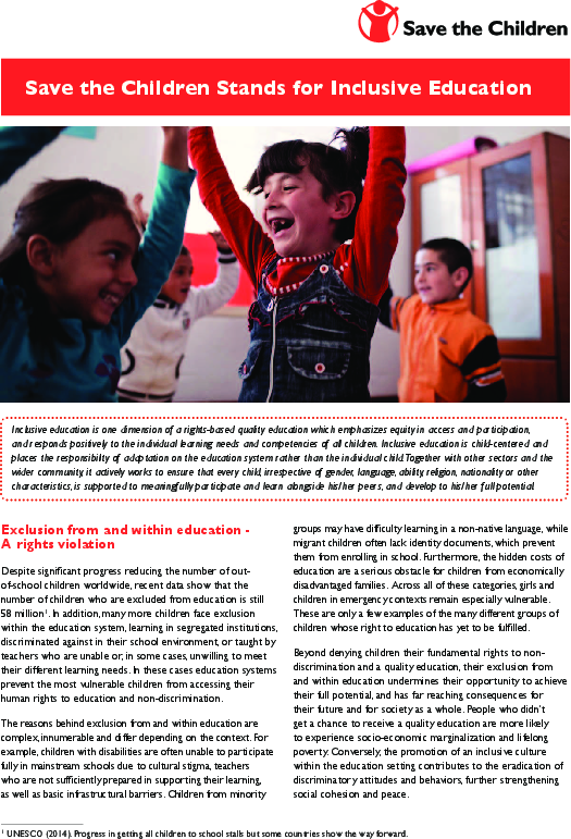 Save the Children Stands for Inclusive Education | Save the Children’s ...
