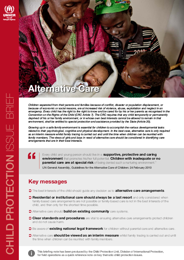Child Protection Issue Brief Alternative Care Save the Children’s