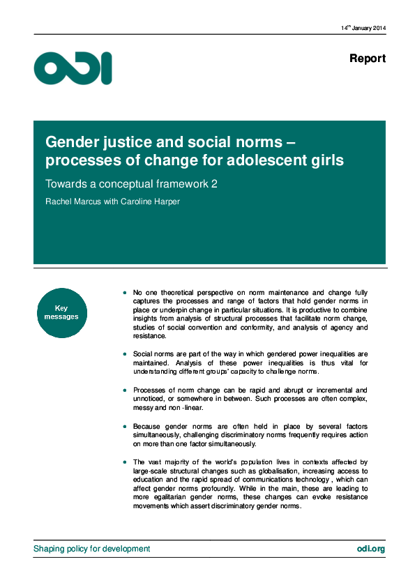 Gender justice and social norms processes of change for adolescent