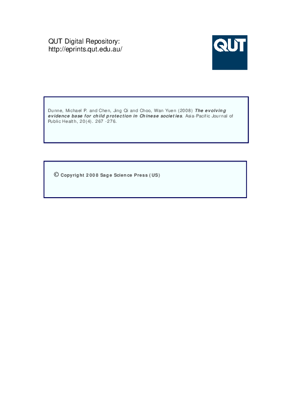 The evolving evidence base for child protection in Chinese societies