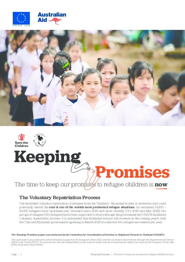 Keeping Promises: The time to keep our promises to refugee children is now