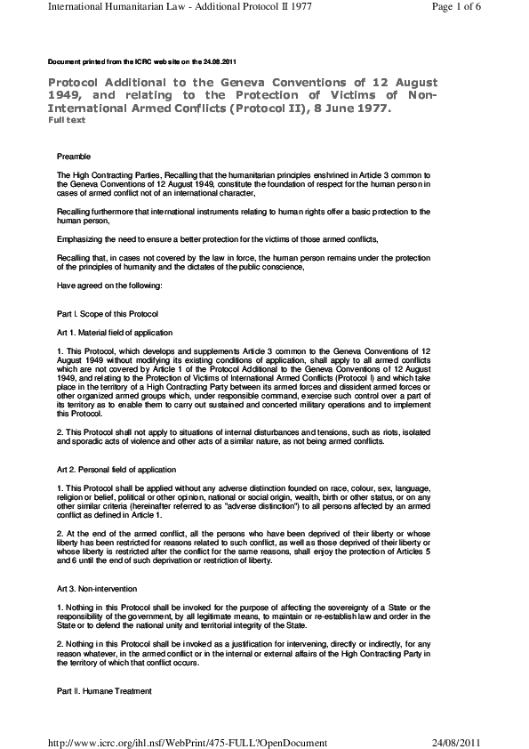 Protocol Additional To The Geneva Conventions Of 12 August 1949 And ...