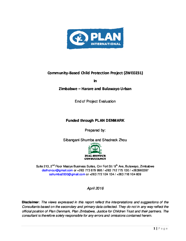 Community-Based Child Protection Project (ZWE0231) in Zimbabwe — Harare