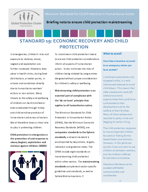 Minimum Standards for Child Protection in Humanitarian Action Briefing Notes to Ensure Child
