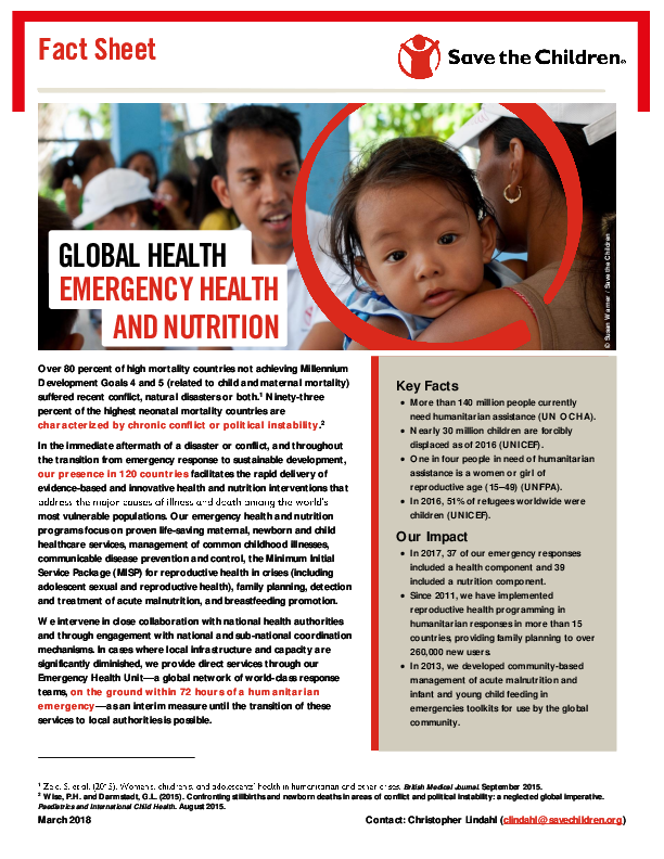 Global Health Emergency Health and Nutrition Fact Sheet
