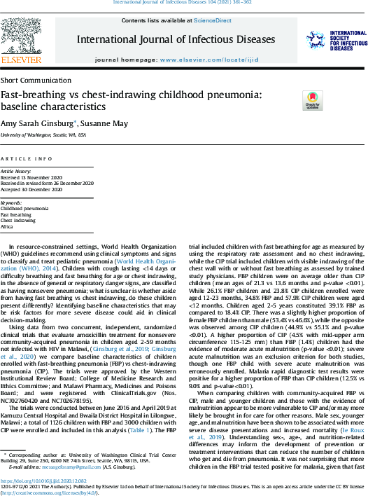 Fastbreathing vs Chestindrawing Childhood Pneumonia Baseline characteristics Save the