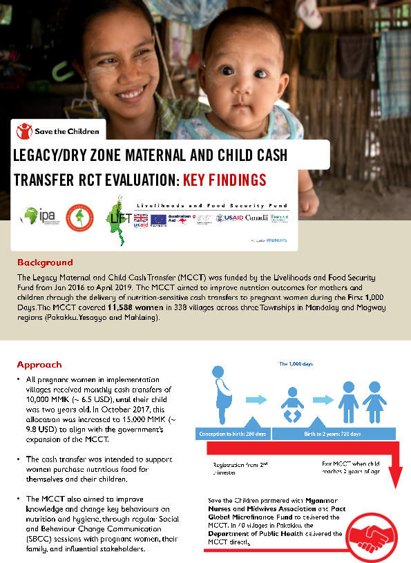 Legacy/Dry Zone Maternal and Child Cash Transfer RCT Evaluation: Key findings