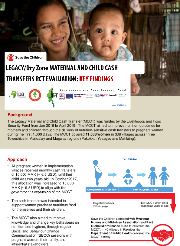 Maternal and Child Cash Transfer Randomized Control Trial Evaluation: Key Findings from Myanmar