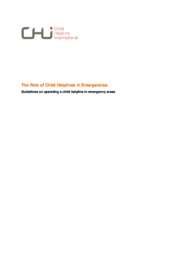 The Role of Child Helplines in Emergencies Guidelines on operating a