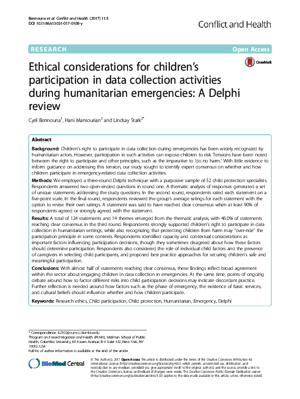 Ethical Considerations for Children’s Participation in Data Collection ...