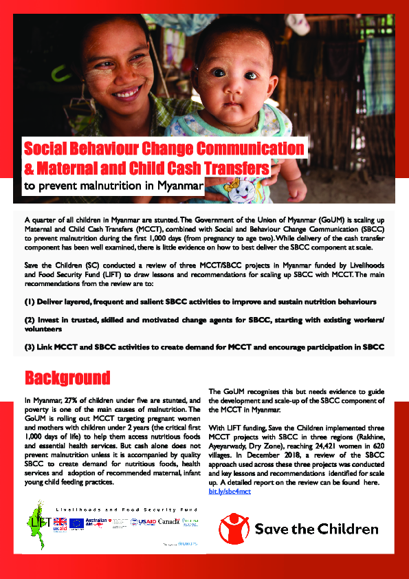 Social Behavior Change Communication & Maternal and Child Cash Transfers to Prevent Malnutrition in Myanmar